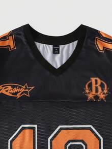 ROMWE MEN Prep Áo thun thể thao nam tay ngắn, chất liệu vải lưới phối nhiều mảnh, thích hợp cho mùa hè. - màu đen - Xem 2