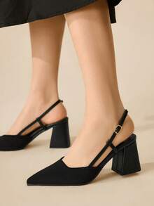 CUCCOO BASICS Women's Fashion Black Open Back Pointed Toe Chunky Heels Pumps, Classic Minimalist Design For Commuting, Dating, Party, Holiday, Wedding - Vintage Black - View 2