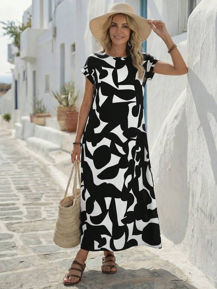 Women's Full Print Long Vacation Casual Dress,Bohemian Clothes