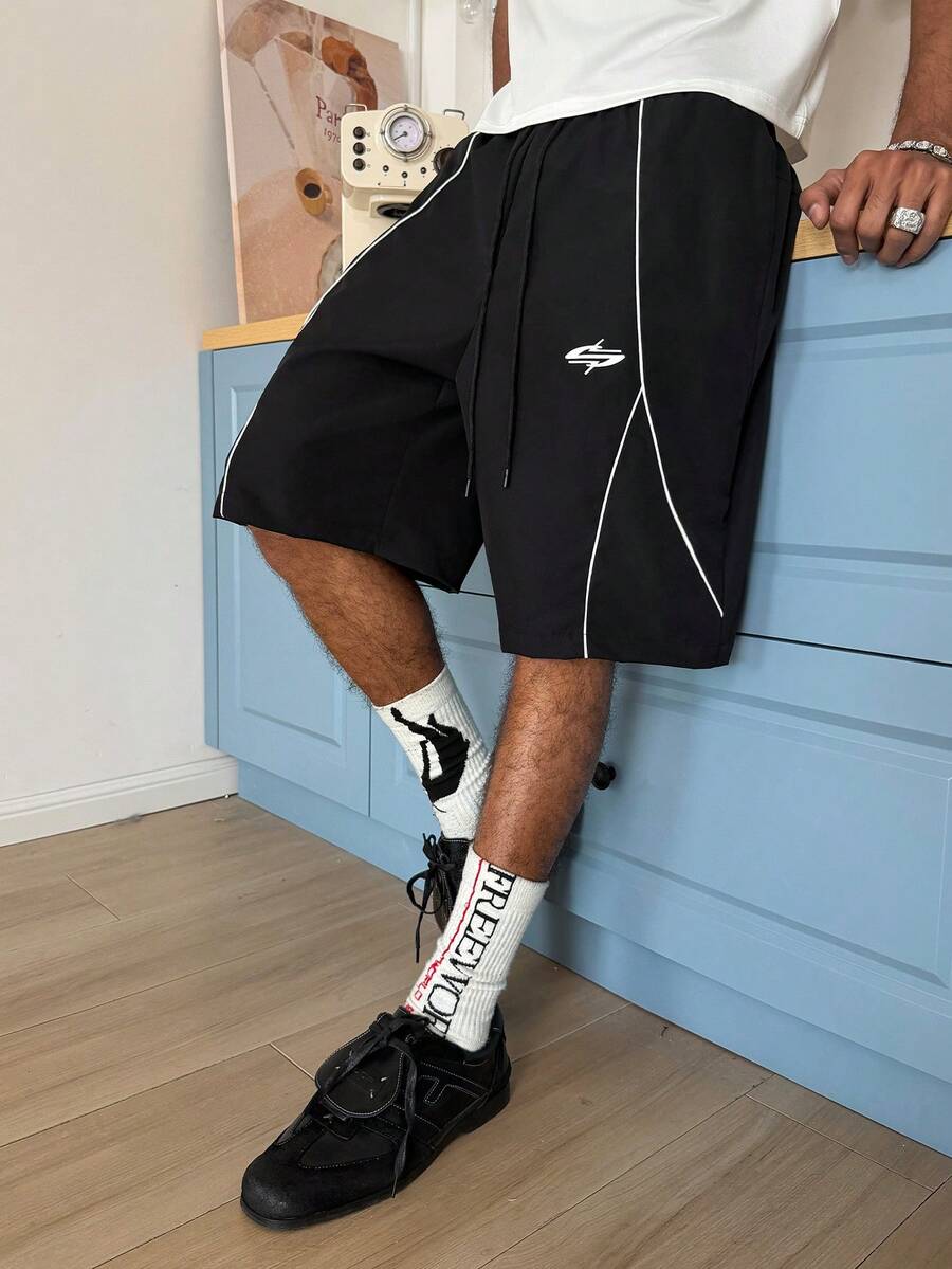 STEELVANCE Men's Casual Summer Contrast Trim Drawstring Waist Bermuda Beach Shorts - Black - View 1