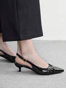 CUCCOO BIZCHIC 休闲简约纯色尖头女式高跟鞋 情人节 - 黑亮色 - 查看 5