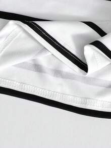 Tween Girls' Striped Crew Neck Casual Versatile Daily Wear Top - White - View 5