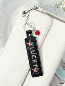 ROMWE 1 New Y2k Classic Simple Temperament Fashionable Retro High Sense Black/White/Pink Leather Silver Shiny Rhinestone Letters "Peace" "Fate" "Lucky" Cherry Strawberry Bone Rivet Drip Oil Love Pendant DIY Keychain Accessories Bag Pendant Pendant, Random Color, Suitable For Girls, Ladies, Couples, Sisters, Girlfriends, Daily Wear, Holiday Gifts - Multicolor - View 5