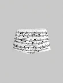 ROMWE Y2K Retro Music Note & Piano Keyboard Print Lace Trim Low Waist Shorts 3 Pieces Set - Multicolor - View 8