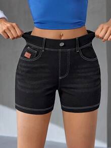 Flexra Women's Casual Washed Slim Fit Denim Shorts, Summer - Black - View 8