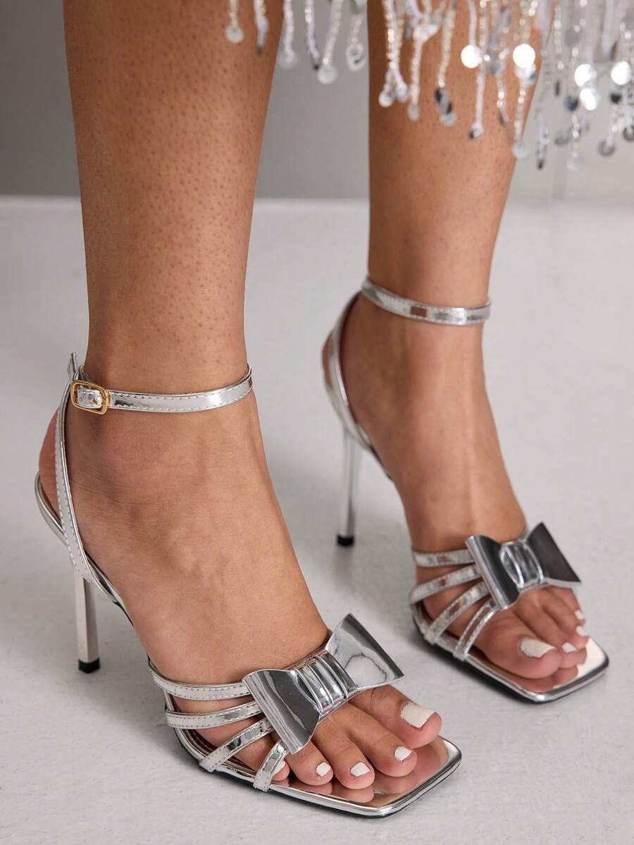 CUCCOO SZL Sandalias de tacón para mujer - Plateado - Ver 1