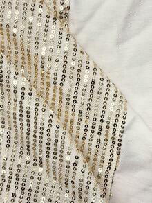 GlowEve 女士优雅休闲翻领亮片装饰背心衬衫 - 卡其色 - 查看 7