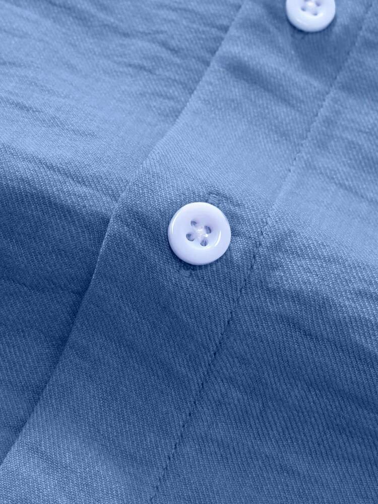 Calvornis Kemeja Lengan Panjang Kasual Pria, Biru Aqua Campuran Linen Potongan Longgar Warna Polos Saku Dada Kemeja Kerja Bisnis Desainer untuk Pria, Musim Gugur/Musim Dingin - Biru - View 6