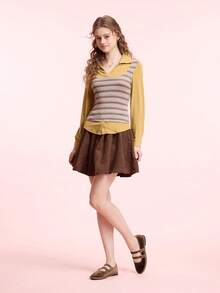 CUCCOO DOLLMOD 女士经典卡其色双条纹丝绒平底鞋 - 卡其色 - 查看 6