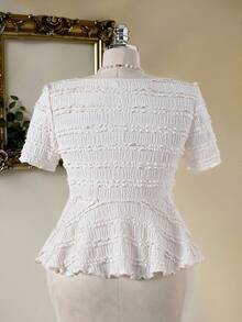 Modelyn Plus Size Women Lace Texture Tie-Waist A-Line Short Sleeve T-Shirt, French Romantic Elegant Gym Brown Summer - Apricot - View 2