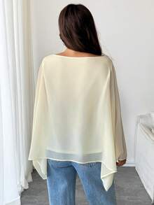 INAWLY Women's Semi-Sheer Vacation & Office Wear Asymmetrical Shoulder Blouse - Apricot - View 2