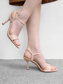 CUCCOO BIZCHIC Zapatos de mujer nuevos para primavera y verano, de color albaricoque, con puntera redonda, tacón fino y alto, correa de tobillo. Sandalias de tacón alto versátiles, cómodas y de moda para uso diario. - Albaricoque - Ver 3