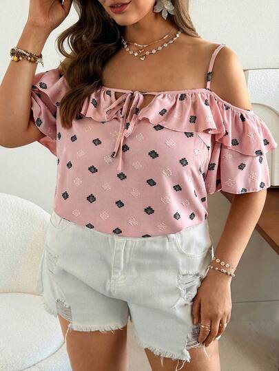 Ceyna Plus Size Ruffled Strap Loose Breathable Summer Blouse