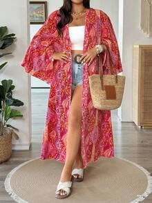 SHEIN LUNE 大码女式优雅休闲通勤百搭长款宽松外套，春夏款 - 彩色 - 查看 5