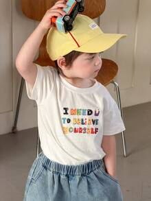 Dazy Kids Baby Boys' Round Neck English Letter Print Short Sleeve Top, Korean Style Summer Toddler - White - View 10
