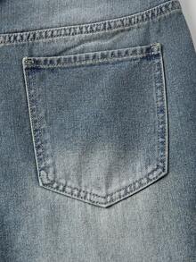 SHEIN MOD 女士休闲日常水洗斜插口袋阔腿牛仔裤 - 藍色 - 查看 6