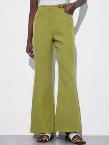 Aveloria Modichic Fashionable Versatile Minimalist Slim Fit Flared Women's Suit Pants - Green - View 5