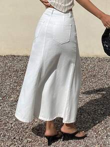 DAZY Women's Regular Waist Mermaid Maxi Denim Skirt, Elegant - White - View 3