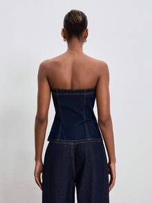 ATUI Studio 女士不对称下摆抹胸上衣 - 寶藍色 - 查看 6