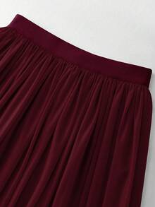 Franclia 柔和腮红色薄纱A字长裙，饰以复古玫瑰和蝴蝶印花 - 宽松腰身，飘逸优雅的仙女裙 - 酒紅色 - 查看 4