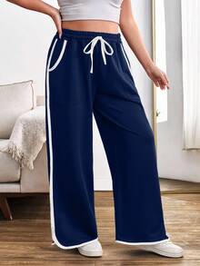 EURMUSE Plus Size 2 Packs Women Drawstring Waist Loose Fit Long Pants With Pockets - Multicolor - View 3