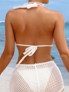 Swim Vcay Top de damă cu imprimeu de stea de mare, culoare uni, cu guler halter - alb - Vizualizare 3