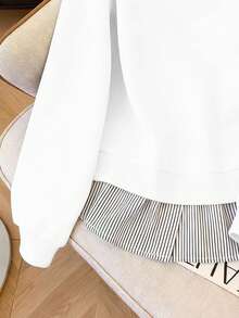Resyla Women's Striped 2 In 1 Patchwork Knight Pattern Casual Versatile Daily Wear Long Sleeve Sweatshirt - White - View 4