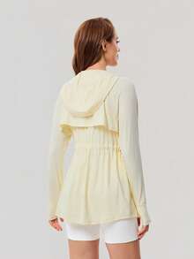 OutZeal 女士防晒外套 日常休闲 UV 防护 背部网眼抽绳腰带连帽及臀户外上衣 - 黃色 - 查看 8