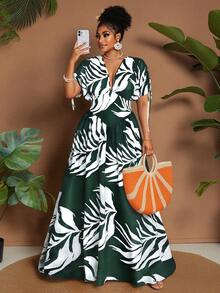 Maweii Đầm maxi dáng chữ A cổ chữ V thắt nơ phía trước, in họa tiết ombre thanh lịch dành cho nữ cỡ lớn, thiết kế đa năng phù hợp cho các buổi đi chơi, kỳ nghỉ, lễ hội âm nhạc, mùa xuân/hè. - Nhiều màu - Xem 1