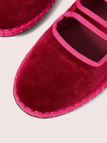 CUCCOO DOLLMOD 女士经典酒红色双条纹丝绒平底鞋 - 酒紅色 - 查看 8