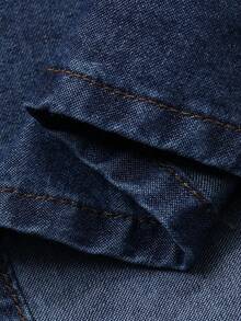 DAZY Women's Round Neck Tie Design Waist Cinched Long Casual Denim Dress, Vacation Style - Dark Wash - View 8