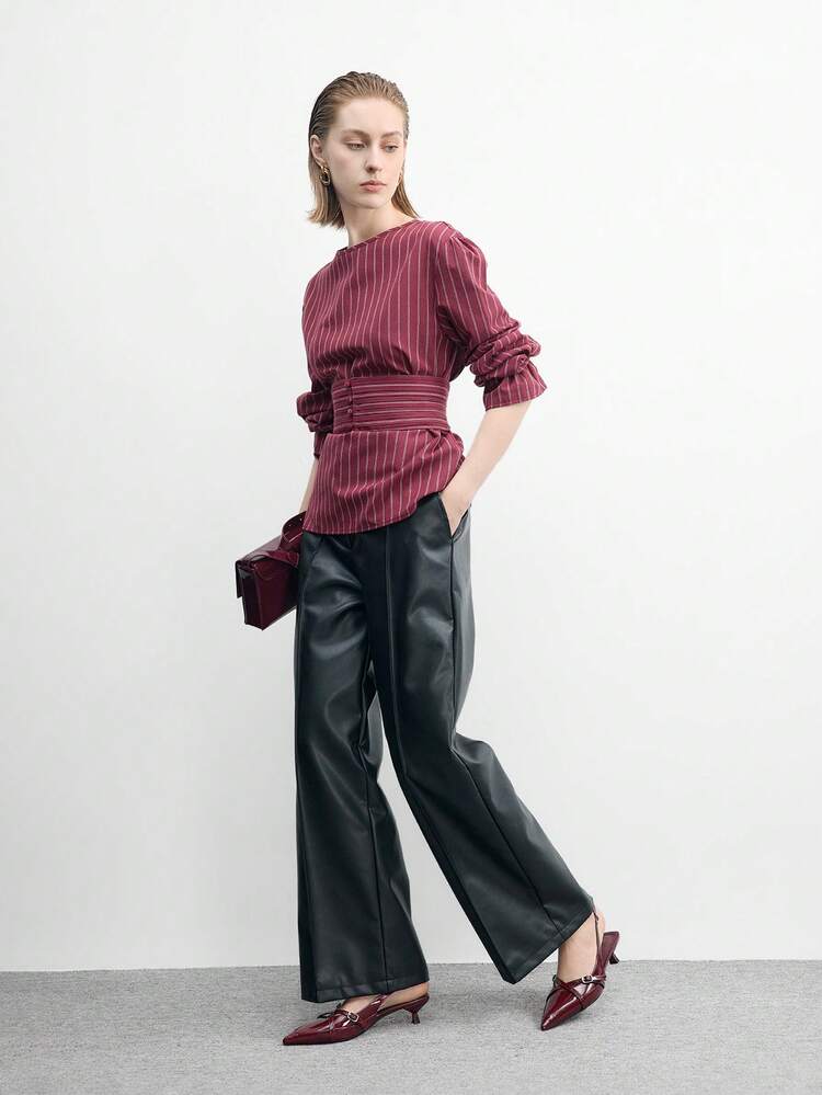 CUCCOO BIZCHIC Women's Pointed Toe Patent Leather Burgundy Criss-Cross Strap Decor Fashionable Versatile Daily Commute High Heel Pumps Spring Shoes