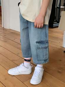 DAZY Pantalones cortos vaqueros con múltiples bolsillos para niños pequeños - Azul - Ver 3