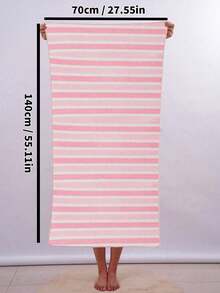 SHEIN 1/3/8条装珊瑚绒超细纤维不掉毛浴巾/面巾，柔软吸水条纹浴室巾，适用于浴室、泳池、海滩、返校季、美容院、家庭浴室等场所。 - 粉色 - 查看 13