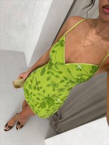 Glamine Women's Mesh Backless Tie Strap Elegant Romantic Sexy Date Dress - Green - View 3