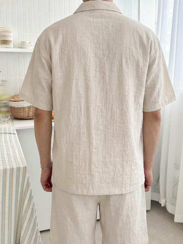 Men's Beige Polo Shirt And Shorts Set, Summer