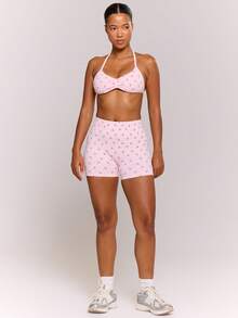 Musera Sport Cherry Print Scrunch Sports Bra Only Active Workout Gym Cute Pilates Fitness Dailly - Pink - View 5
