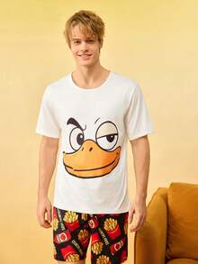 1pc Men Digital Print Pajama Top - White - View 2