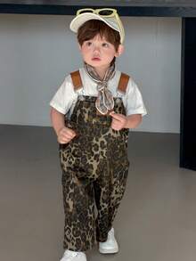 DAZY Quần yếm in họa tiết da báo cho bé trai, kiểu Hàn Quốc, quần jean năng động phong cách đường phố. - màu nâu - Xem 7