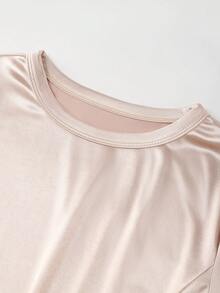 Franclia New Fashionable Versatile Asymmetrical Waist Short Sleeve T-Shirt, Elegant French Luxury Style For Women, Summer - Champagne - View 5