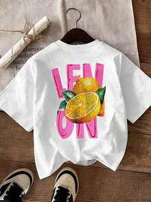 SHEIN Unity Áo thun cổ tròn tay ngắn in hình quả chanh cỡ lớn thường ngày dành cho nữ, đi biển mùa hè - trắng - Xem 2