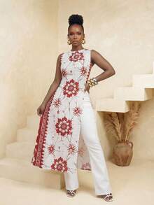 SOLERSUN Women's Summer Fashionable Bohemian Floral Print Sleeveless Split Hem Maxi Vest - Multicolor - View 4