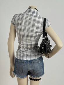 EgrlEra Women's Sexy Plaid Fabric Slim Fit Commuter Minimalist Office Lady Shirt - Multicolor - View 2