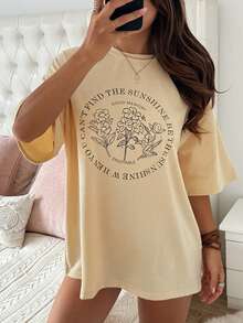 DAZY Women's Summer Round Neck Loose Pullover Printed Casual T-Shirt - Pale Yellow - View 2