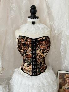 Sweetra CURVE Vintage Oil Painting Fitted Unique Sexy Crop Top - Khaki - View 5