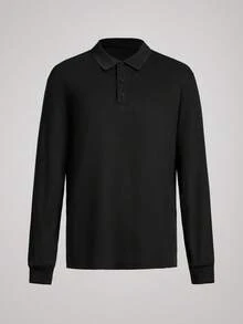 Officeau 男士长袖高尔夫 Polo 衫，秋季 - 黑色 - 查看 1