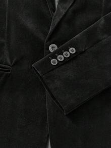 Officeau Men's Velvet Lapel Single-Breasted Suit Jacket - Black - View 5