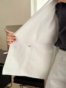 DAZY Bộ đồ denim nữ dáng rộng gồm áo khoác blazer và quần ống đứng, kiểu dáng thường ngày. - trắng - Xem 7