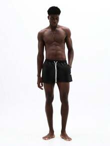 SUMWON Men's Forest Green Drawstring Beach Shorts With Contrast White Side Stripes Summer Swim Trunks Elastic Waist Quick Dry Casual Beachwear Vacation Resort Pool - Black - View 6