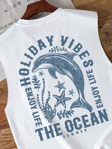 Manfinity Joysei Áo thun nam cổ tròn in chữ và hình cá heo, kiểu dáng thường ngày đa năng, phù hợp cho thời gian rảnh rỗi, kỳ nghỉ và các chuyến đi chơi. - trắng - Xem 3